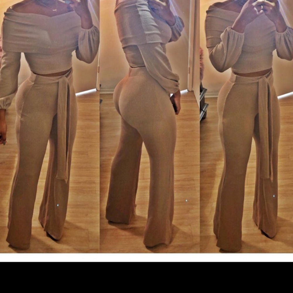 Tan Ribbed Two-Piece Set - Picture 5 of 5